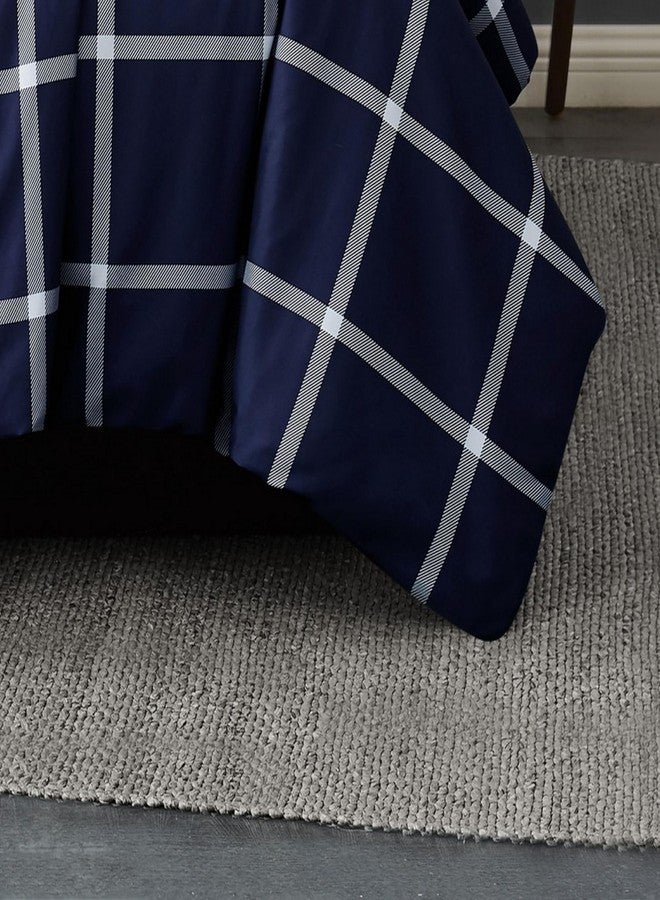 TRULY SOFT Printed Windowpane White and Navy Polyester 3-Piece King Duvet Set, Geometric Themed, for Men and Women, Oeko-TEX Certified Confidence - Image 4